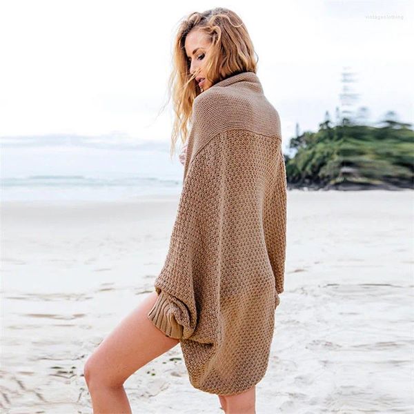 Женский трикотаж, осень 2023, удобная домашняя одежда, длинный теплый зимний свитер с рукавами «летучая мышь» без планки, дикое пальто