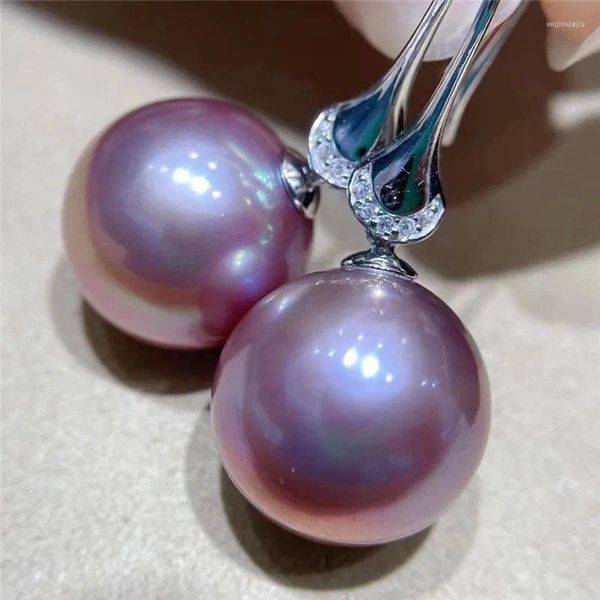 Orecchini pendenti Affascinanti enormi orecchini di perle di conchiglia viola dei Mari del Sud da 16 mm in argento sterling 925 per donne