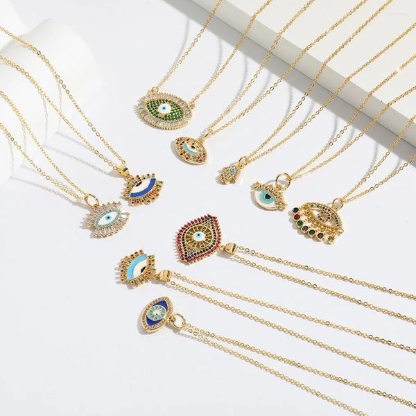 Anhänger-Halsketten mit 18-Karat-Vergoldung, türkisches Glücksauge, bieten handgefertigten, dekorativen Emaille-Schmuck mit griechischen bösen Zirkonia-Steinen