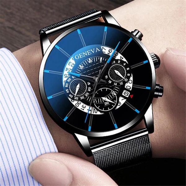 Armbanduhren Mode coole einzigartige Armbanduhr digitale wörtliche Multi-Layer-Zifferblattuhr Männer Quarz Mesh Stahlgürtel Uhren lässig