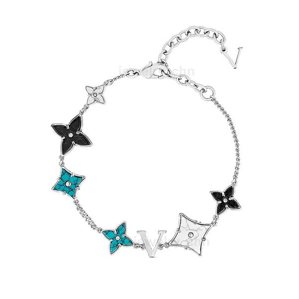 Bracciale floreale Homme Lettera Braccialetti con ciondoli retrò multicolori Placcato argento Moda classica originale Personalizza regalo di gioielli da donna con scatola