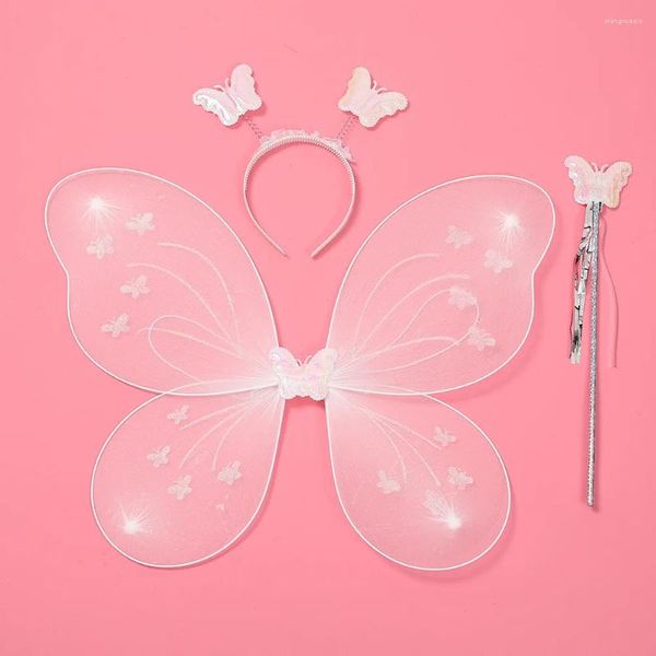 Haarschmuck 3-teiliges Set Kinder Schmetterling Stirnband Flügel Zauberstab Mädchen Sommer Pografie Outfit Kinder Gelb Grün Lila Rosa Märchen