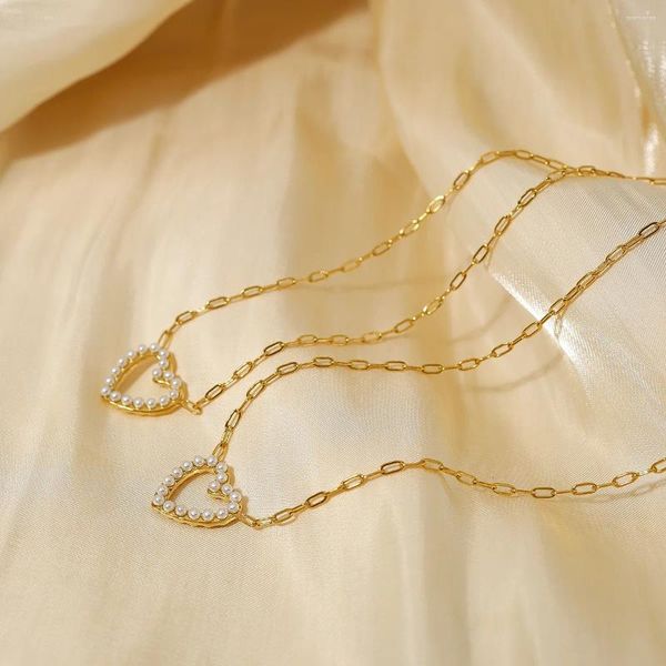Anhänger Halsketten Ins Großhandel 18 Karat vergoldet Edelstahl Herz Perlen Halskette für Frauen Wasserdicht Hypoallergen Schmuck Geschenk