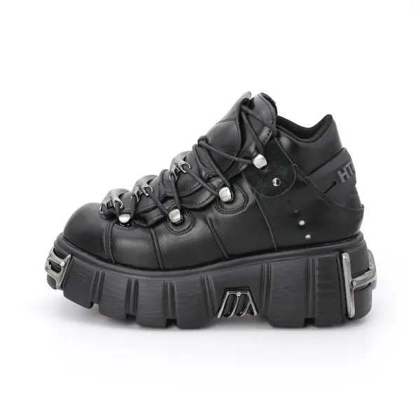 Stiefel 2023 Punk-Stil Frauen Schuhe Lace-up Absatzhöhe 6 cm Plattform Frau Gothic Knöchel Rock Metall Dekor Sneakers