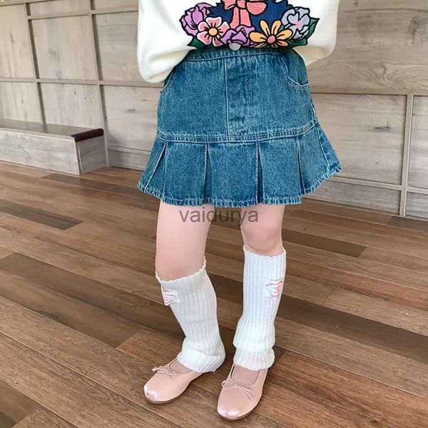 Gonne 2023 Autunno Coreano Bambini Mezza Lunghezza Gonne di Jeans Neonata antiscivolo A-line Gonna Jeans 1-8 Anni Ragazze Casual All-match Gonna YQ231218