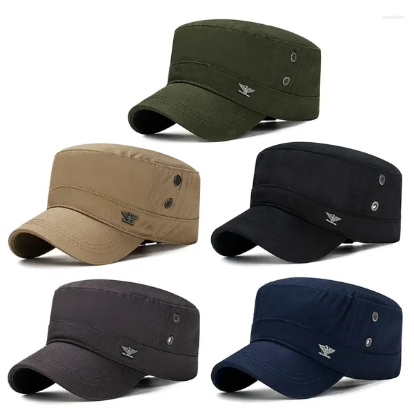 Berretti 2023 Classic Plain Cap Vintage Army Military Cadet Style Hat Berretti da uomo Traspirante Protezione solare Casual Flat Top