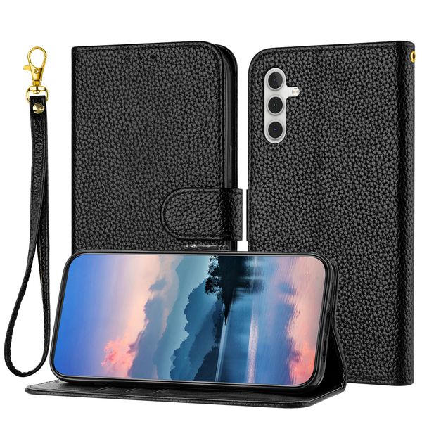 Custodie a portafoglio in pelle PU Litchi moda per Samsung S24 Plus Ultra A05 A05S A15 A35 A55 Moto Edge 40 Neo G Power 2024 Play G14 G54 G84 Porta carte Flip Cover Leechee Pouch