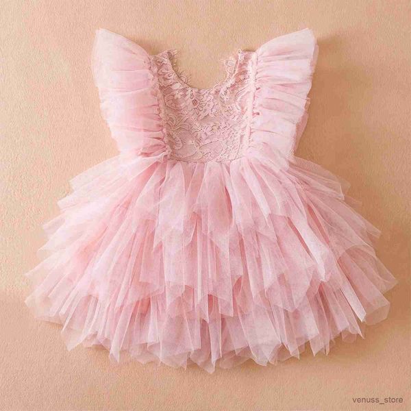 Kız Elbiseleri fırfırlar Dantel Yaz Elbisesi 1-5yrs Sırtsız Sevimli Yürümeye Başlayan Kız Doğum Günü Prenses Elbise Tatil Tatil Bebek Elbiseleri