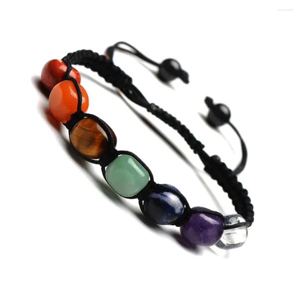 Charme pulseiras artesanais 7 chakra pulseira pedra natural ajustável gem quartzo tigre olhos ágata contas jóias bijoux para mulheres homens