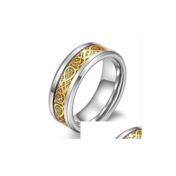 Anéis de casamento Dia dos Namorados Vintage Chinês Dragão Tungstênio Aço Anel Dourado para Homens Senhor Casamento Titânio Anéis Banda Nova Punk Jewel Dhhpx