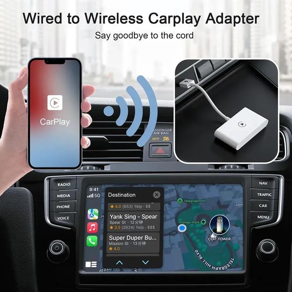 Acessórios carro dvd adaptador carplay sem fio para iphone adaptador automático sem fio carplay dongle plug play 5ghz wifi para ios tv box zz