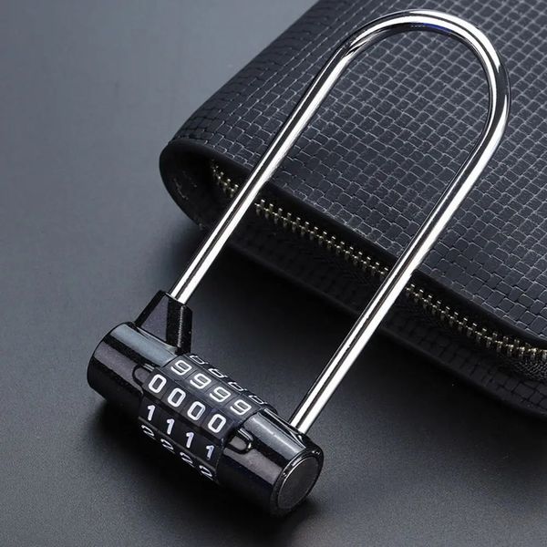 Fechaduras de porta 4 dígitos combinação alongada grilhão bloqueio ao ar livre anti roubo bagagem mala código armário armários cadeado de segurança 231218