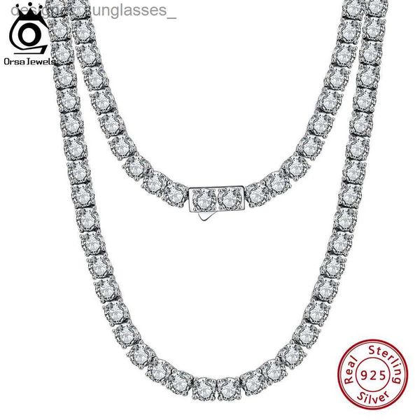 Colares com pingente ORSA JEWELS Luxo 925 prata esterlina 3/4 mm corrente de tênis colar para mulheres moda redonda zircônia cúbica colar joias SC74L231218