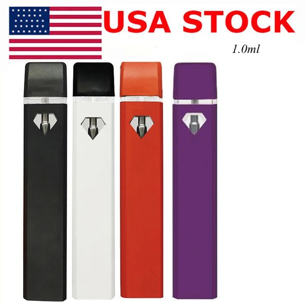 USA STOCK Penna Vape usa e getta 1ml Carrelli per sigarette elettroniche Olio denso Vuoto Penne per finestre piatte con diamanti Batteria ricaricabile 280mAh Bobina di ceramica Vaporizzatore OEM Colore Logo D7