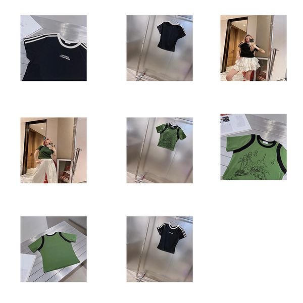 Verão nova moda redução de idade 100 coqueiro verde 100 top Hong Kong gosto pequena moda impressa cor de manga curta camiseta estilo curto barriga nua corpo magro