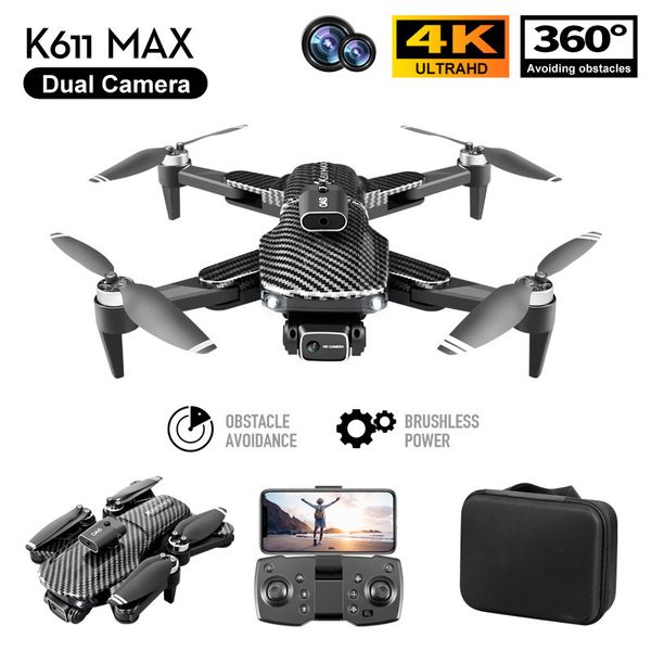 K611 Max Drone 4k Câmera dupla Hd Aérea de quatro eixos Aeronave para evitar obstáculos Localização de fluxo óptico Rc Motor sem escova Aerocraft Toy presentes