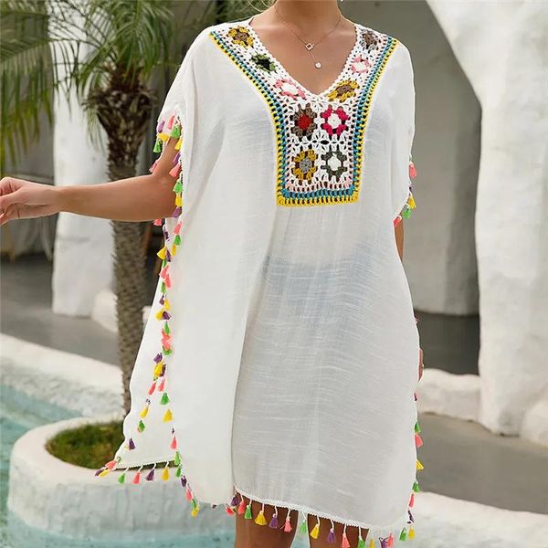 Vestidos tamel praia encobrimento vestido mulher mulher verão 2022 pareo maiô de maiô de maiô de maiô de crochê branco encobrimento feminino túnicos femininos encobrimento
