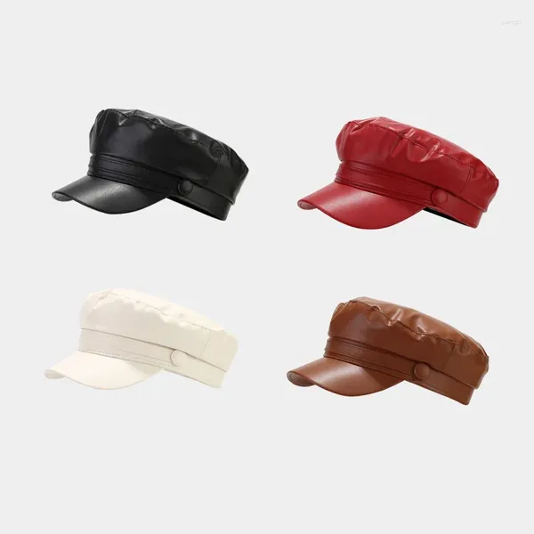 Berets Europa América Mulheres Couro Marinha Marinha Chapéu Moda Flat Top Octagon Cap Vintage Literatura Artista Simples Sboy Caps