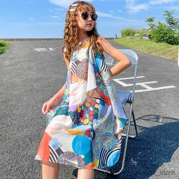 Abiti da ragazza 2022 Estate nuove ragazze Abito bohemien Vacanza al mare Abito in chiffon Bambino Arcobaleno Abito slip Abiti per bambini