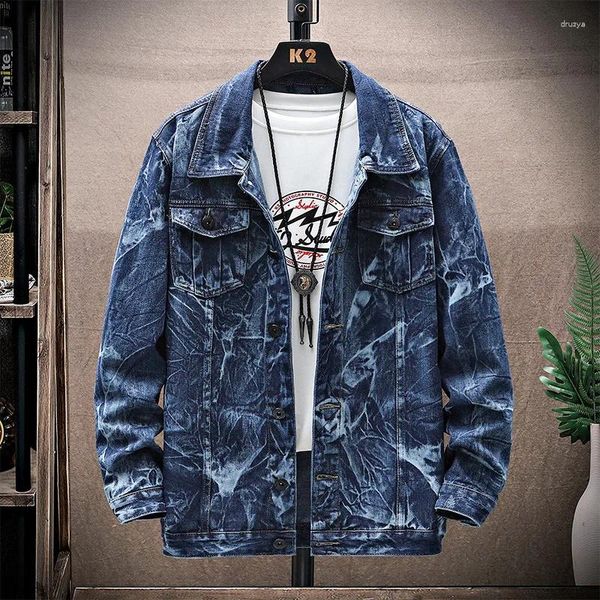 Jaquetas Masculinas Grandes Masculinas Plus Algodão Espessado Casaco Juventude Tendência Gorda Denim Jaqueta Lapela Camuflagem Maré Top