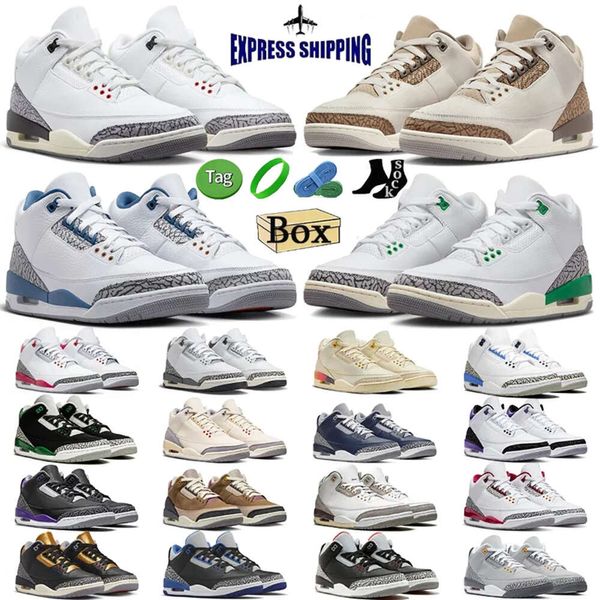 Mit Box Palomino 3s Jumpman 3 Jordenss 3 Männer Frauen White Cement Reimagined Medellin Sunset Palomino Wizards Fire Red Dark Iris UNC Fear Herrentrainer Sportschuhe