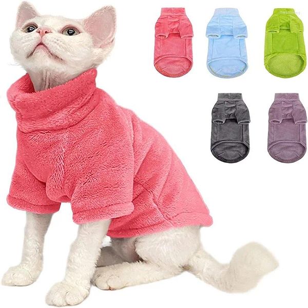 Trajes de gato camisola de gola alta casaco inverno quente roupas sem pêlos macio fluff pulôver camisa para maine-coon chihuahua roupas para animais de estimação