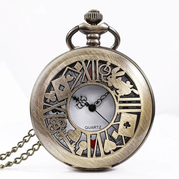 Orologi da tasca Orologio al quarzo in bronzo Retro Alice Theme Fob Collana con pendente Uomo Donna Regalo 231216