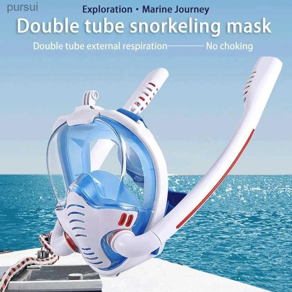 Máscaras Máscaras de mergulho novo respirador duplo máscara de mergulho rosto cheio estilo seco natação conjunto equipamento subaquático accoriesl23