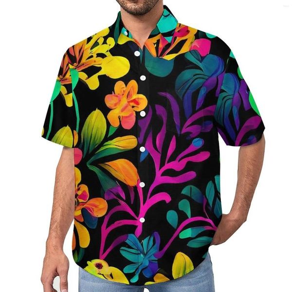 Camicie casual da uomo Camicia da spiaggia floreale Ditsy luminosa Fiori densi Hawaii Uomo Camicette streetwear Maniche corte Grafica Top Taglie forti