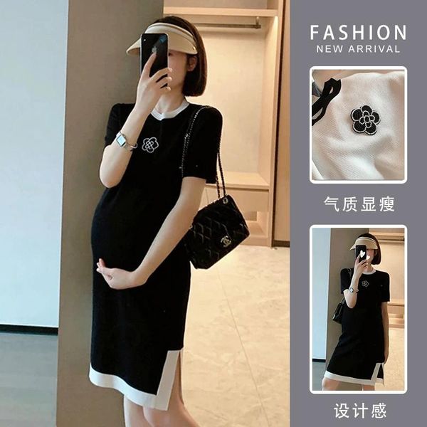Платья R60812 # Платье для беременных Модное модное платье с разрезом для мамы Женская тонкая одежда для беременных Трикотажное платье для беременных