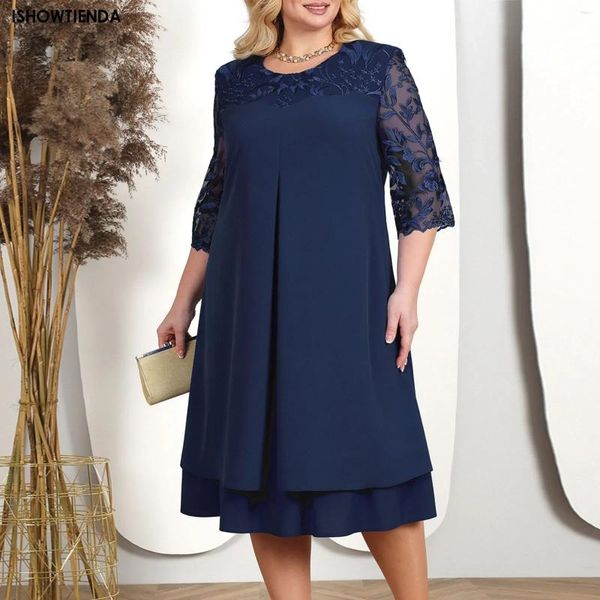 Vestidos casuais plus size verão para mulheres 2024 bordado floral retalhos vestido formal solto festa de casamento banquete roupas de baile