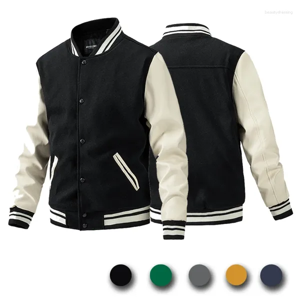 Jaquetas masculinas Design Clássico Varsity Outono Casual Color Block Button Up Jaqueta para Primavera Outono Escola Beisebol