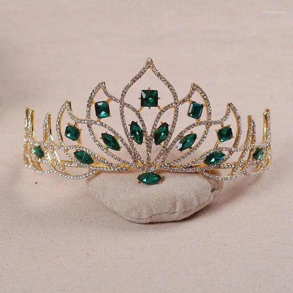 Fermagli per capelli Barocco Vintage color oro Tiara da sposa Cristallo rosso Sposa Diadema Verde Strass Corona Donna Fasce da sposa Accessori