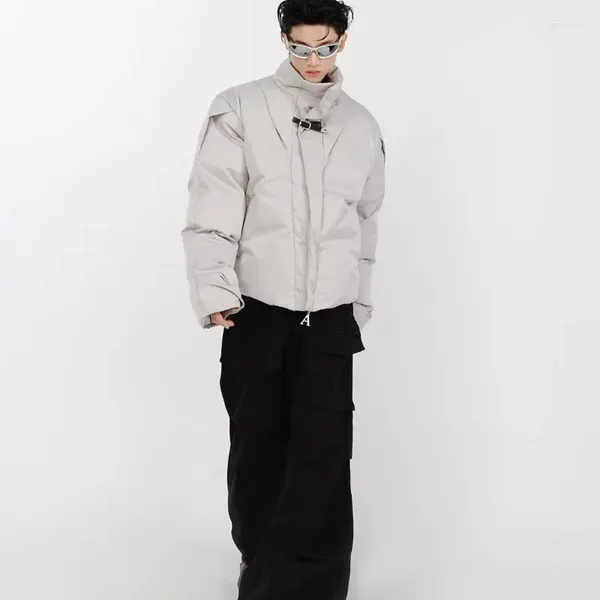 Herren-Trenchmäntel, Winterjacke, Herren, Metalldekoration, Puffer-Parkas, modisch, übergroß, verdickt, warm, Reißverschluss, Stehkragen, lässig, Hiphop-Mantel