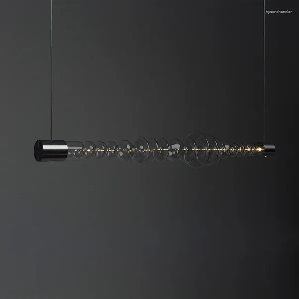 Pendelleuchten, minimalistischer Designer-Esszimmertisch-Kronleuchter, LED-Licht, transparentes Glas, Design, Kunstbeleuchtung, dimmbare Glanzleuchte