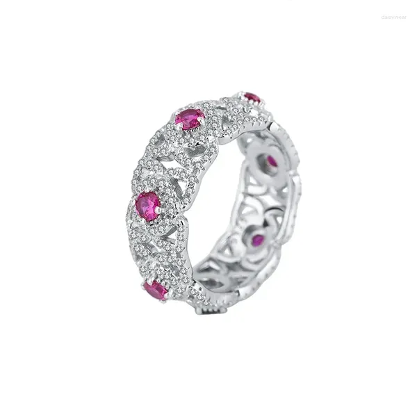 Cluster-Ringe Zoca 925 Sterling Silber Creat Ruby Diamond Sugar Tower mit großem rotem Korundstein Frauen Fine Jewelry