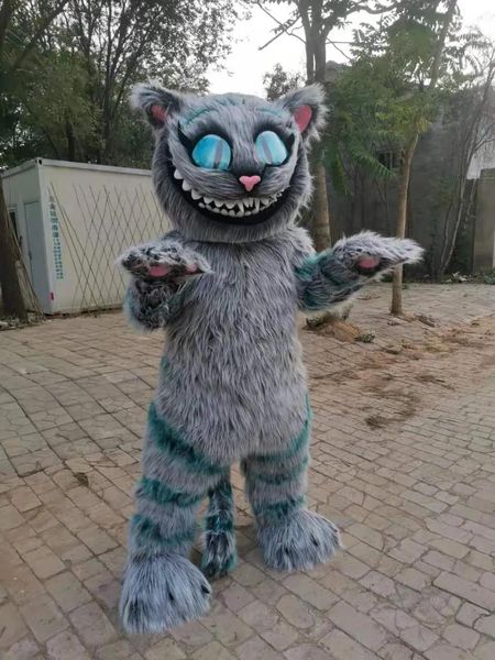 Kostüme Real Picture ein Cheshire-Katze-Maskottchen-Kostüm-Abendkleid für Halloween-Karnevalsparty-Unterstützungsanpassung