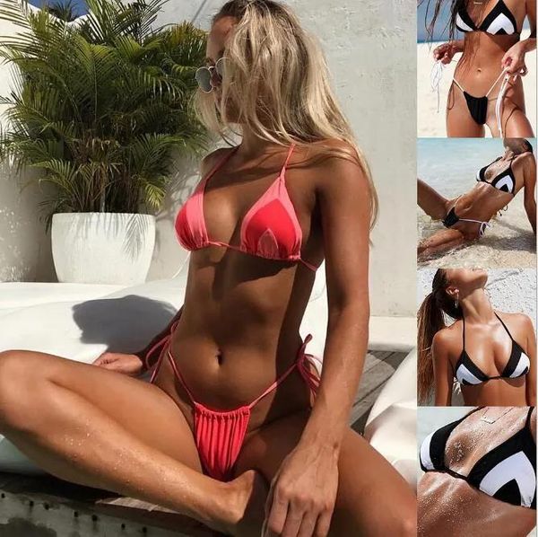 Set tanga bikini setleri seksi trikini bandaj modelleri siyah beyaz karışım çift renkli bayanlar mayo mayoları kadınlar için sxl