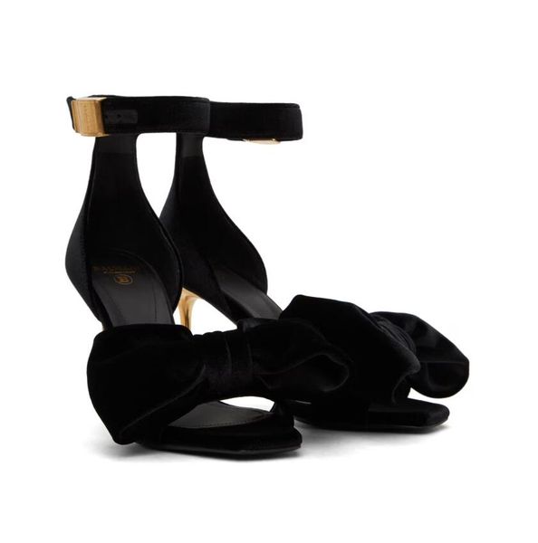 Yaz lüks bal uma sandaletler ayakkabı kadınlar açık kare ayak parmağı kadife siyah yay metal stiletto topuk elbise gladyatör sanalyias eu35-43