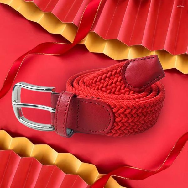 Cintos Homens Cinto Trançado Stretchy Canvas Festival de Moda Chinês Ano Vermelho Tecido Elástico para