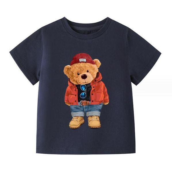 Летние футболки для маленьких мальчиков и девочек, хлопковая детская футболка с короткими рукавами, детские топы с рисунком медведя, футболки, детская рубашка