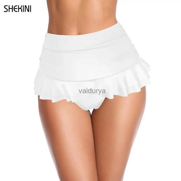 Saias SHEKINI Mulheres Swim Saia Verão Cintura Alta Embutida Bottom Shirred Ruffle Saia Shorts Sólidos Ruched Controle de Barriga Maiô YQ231218