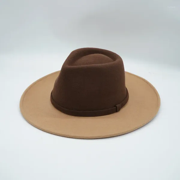 Beralar Moda Minimalist Tarz Siyah Beyaz Kontrastlı Yün Panama Fedora Hat Kadın Kapaklar Geniş Mızmız Caz Top Vintage Felt