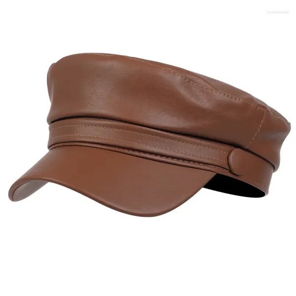 Bérets Mode coréenne en cuir Yacht capitaine chapeau pour dames tendance Cusual Hip Hop béret peintre casquette Costume fête déguisement accessoires