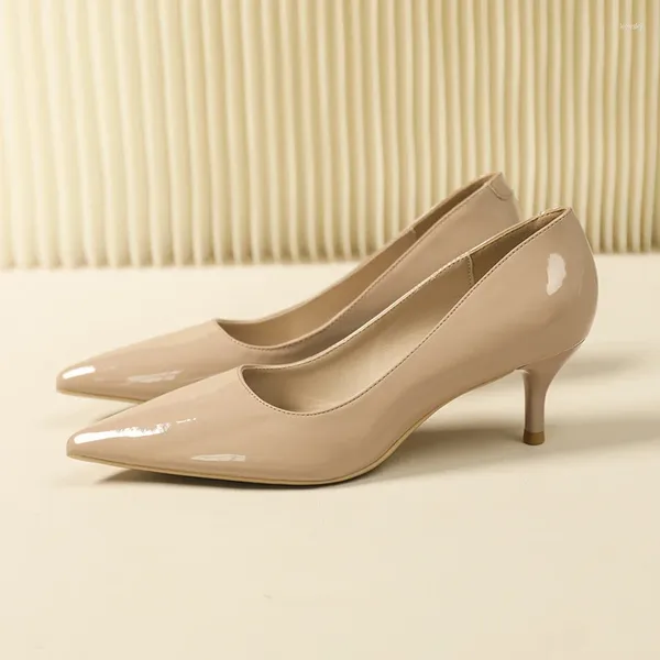 Scarpe eleganti Décolleté primavera autunno Décolleté classici da donna in pelle verniciata da ufficio 5 cm tacchi alti sottili rosso nudo nastro da lavoro signora da sposa