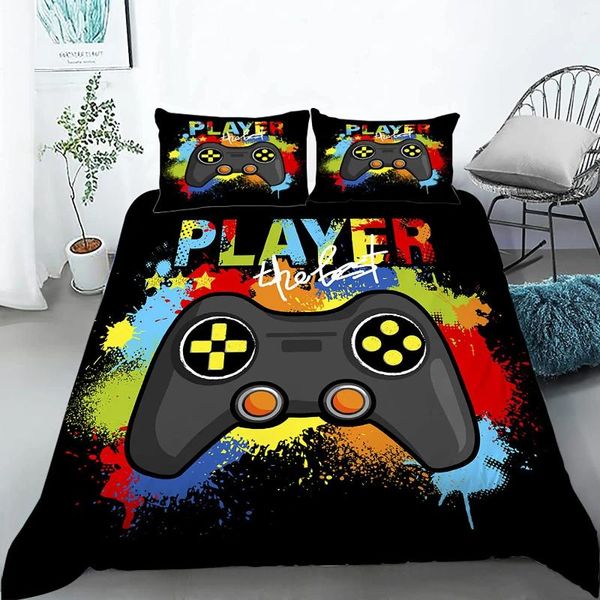 Bettwäsche-Sets, Gamer-Bettbezug für Jungen, Gaming, coole Spiele, Gamepad, Teenager-Geschenke, Videospiel-Controller, moderner Farbverlauf in Rot und Blau