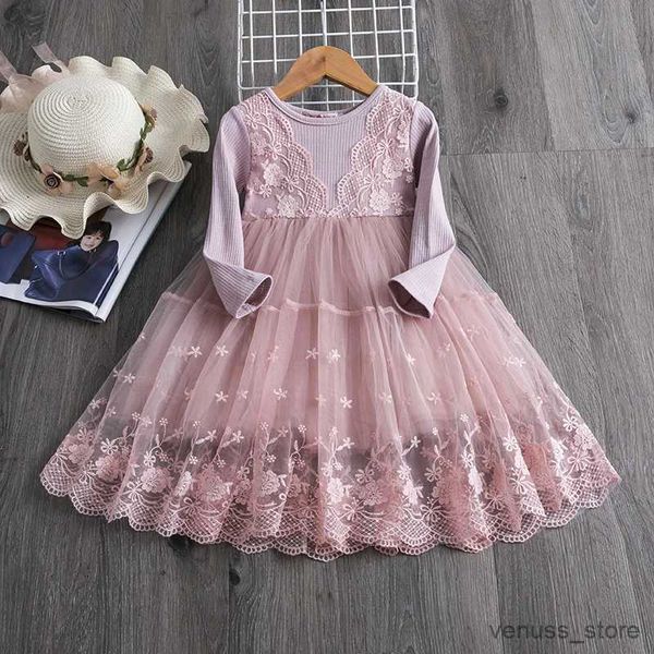 Girl's Dresses Winter Long Sleeve Girls Casual Dress Flower Embroidery Kids Princess Dresses For Wedding Party Childern Christmas Lace Vestidos