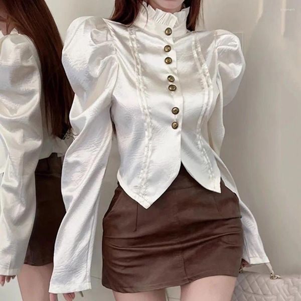 Women's Blouses 2024 Early Spring Edge Korean Shirts Autumn Bubble Sleeve Sweet For Woman Slim Bottoming Shirt Chic Crop Tops Lady