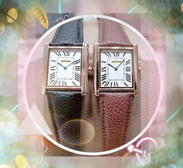 Casal quadrado romano dial feminino relógios masculinos preto marrom pulseira de couro relógio tanque série alta qualidade rolse ouro prata caixa de aço inoxidável quartzo bateria senhora relógio
