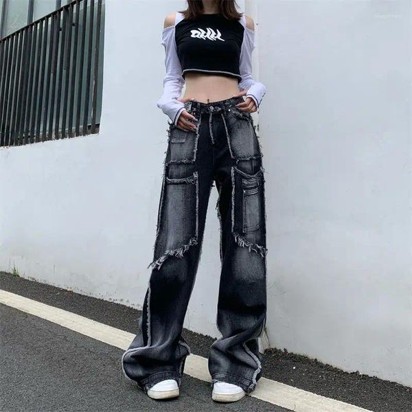 Jeans da donna Ins Hip-Hop Nicchia High Street Burrs Make Old Wide-leg Plus-Size per uomini e donne Y2k Pantaloni dritti larghi Tide